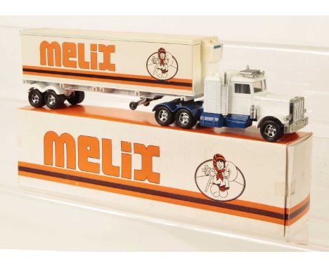 Matchbox Super Kings K-31 Peterbilt Articulated Truck &amp; Refrigerated Trailer RARE PROMOTIONAL ISSUE "MELIX" - white tract