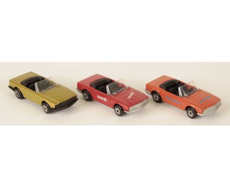Matchbox Superfast 3 x 6c Mercedes 350SL Tourer MADE IN BULGARIA MODELS - all are black interior, clear windscreen, Dinky Bul