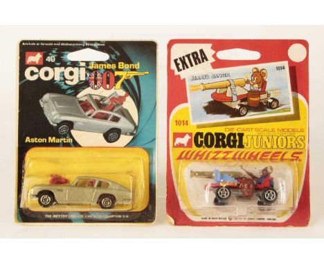 Corgi Juniors Pair of Film &amp; TV Related Models - (1) 40 James Bond Aston Martin DB5 - metallic pearl silver body, red int