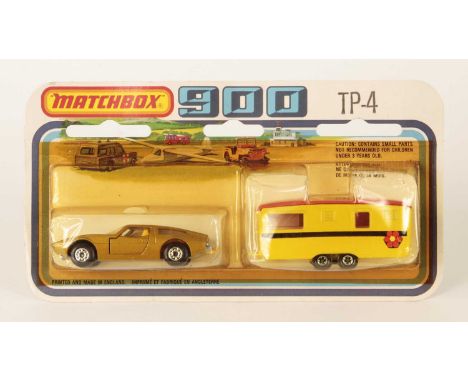 Matchbox Superfast Twin Pack TP-4 containing (1) 32b Maserati Bora - metallic gold body, clear windows, dark yellow interior 