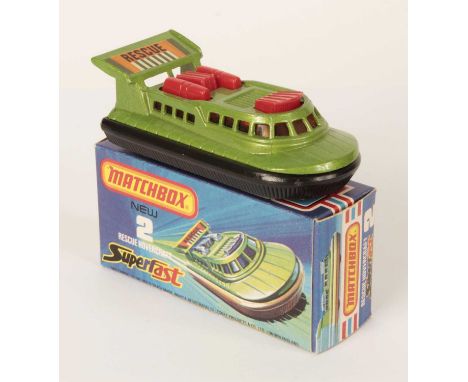 Matchbox Superfast 2c Rescue Hovercraft - metallic jade green body, red engines &amp; air intake, dark amber windows, black p