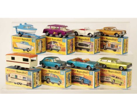 Matchbox Superfast Group of Early 1970's Issue Cars &amp; Trailers - (1) 9a Cabin Cruiser &amp; Trailer (box has tape repair 