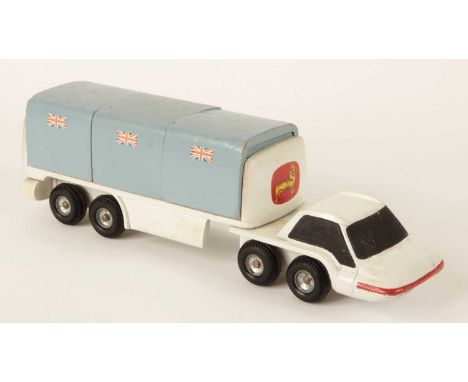 Corgi Toys (Qualitoys) UN-RELEASED FUTURISTIC ARTICULATED TURBINE TRUCK MODEL MAKERS WOODEN PRE-PRODUCTION PROTOTYPE MODEL (l