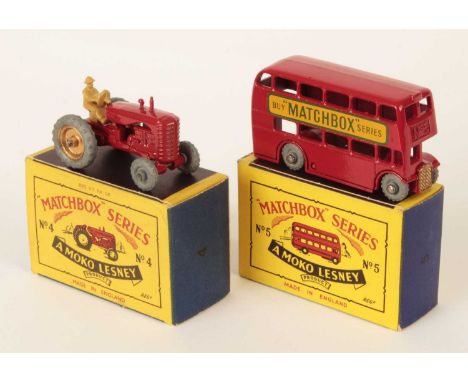 Matchbox Regular Wheels Pair of 1950's Issue Models - (1) 4b Massey Harris Tractor - Stannard Code 2 - cast open driver, meta