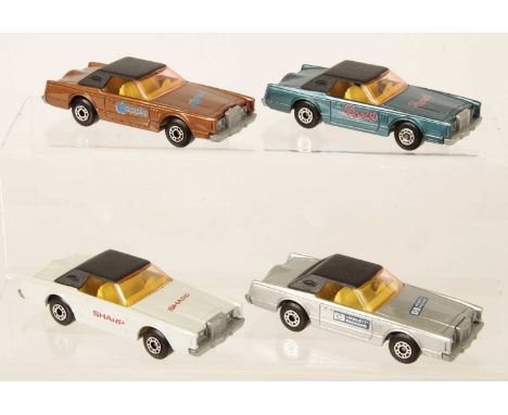Matchbox Superfast 4 x 28c Lincoln Continental MADE IN BULGARIA MODELS - all are black plastic roof, light amber windows, lem