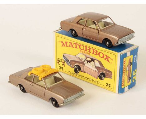 Matchbox Regular Wheels 2 x 25d Ford Cortina GT - (1) Stannard Code 1 - metallic light brown body without studs to boot inter