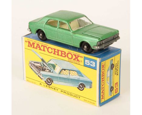 Matchbox Regular Wheels 53c Ford Zodiac - Stannard Code 8 - metallic green body, chrome engine, bare metal base with Type B 6