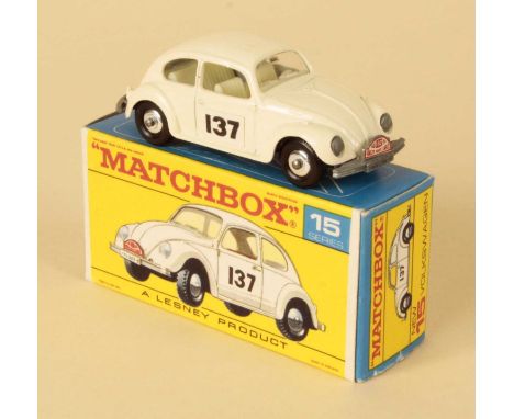 Matchbox Regular Wheels 15d Volkswagen Beetle Rally Car - Stannard Code 2 - off white body with racing number 137 door labels