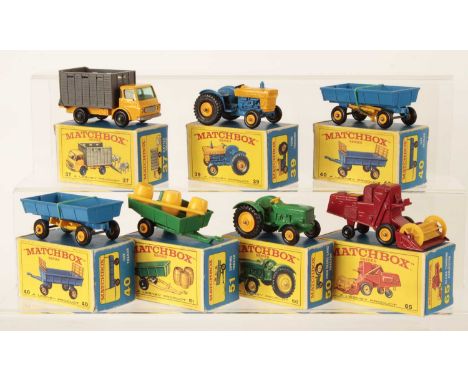 Matchbox Regular Wheels Group of Farm Vehicles. (1) 37c Dodge Cattle Truck complete with cattle removed from sprue; (2) 39c F