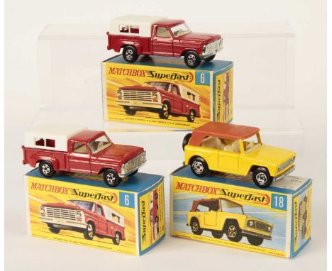 Matchbox Superfast Group of 3 x American Vehicles - (1) 6a Ford Pick-Up Truck - dull red body with chrome grille, white plast