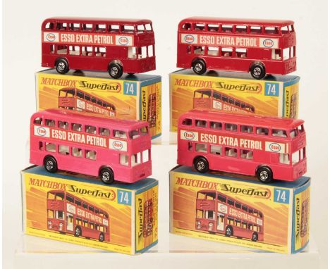 Matchbox Superfast 4 x 74a Daimler Fleetline Bus "Esso" - all are black axle clips - (1) dark red body &amp; base, hollow 5-s