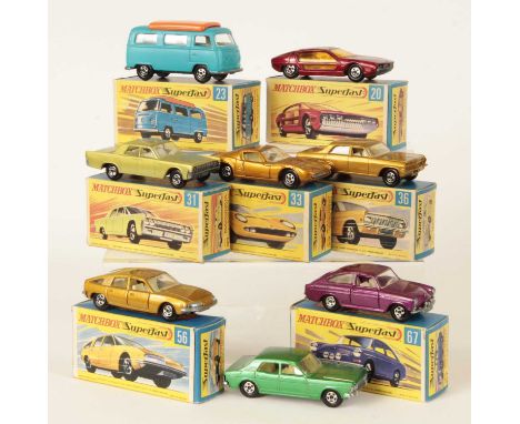 Matchbox Superfast Group of Early 1970's Issue Cars - all are 5-spoke narrow wheels, bare metal base unless stated otherwise 
