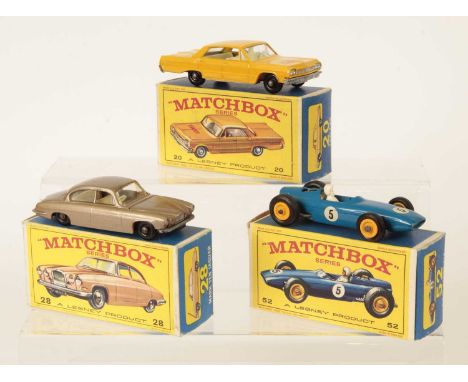 Matchbox Regular Wheels Group of Cars IN SCARCE TYPE E3 BOXES. (1) 20c Chevrolet Impala Taxi - Stannard Code 3 - orange-yello