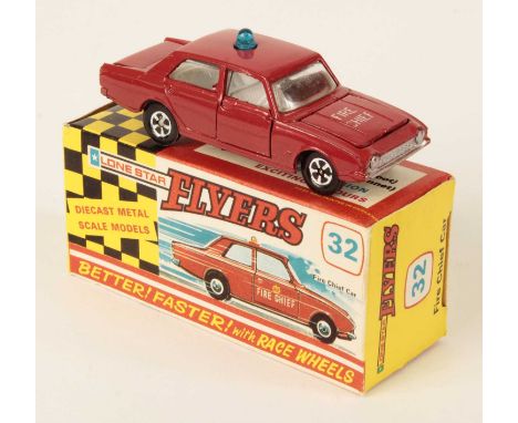 Lone Star Flyers 32 Ford Corsair Fire Chief Car - red body with blue roof light, clear windscreen, white interior, metallic s