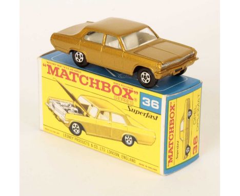 Matchbox Superfast 36a Opel Diplomat - metallic gold body with silver grille, chrome engine, white interior, gloss black base
