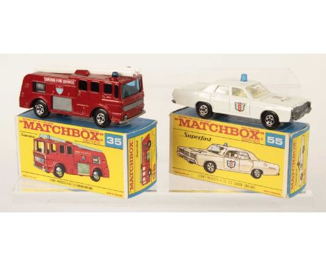 Matchbox Superfast Pair of Emercency Service Vehicles in RARE TYPE F3 TRANSITIONAL BOXES WITH WHITE SUPERFAST BRANDING TO STR