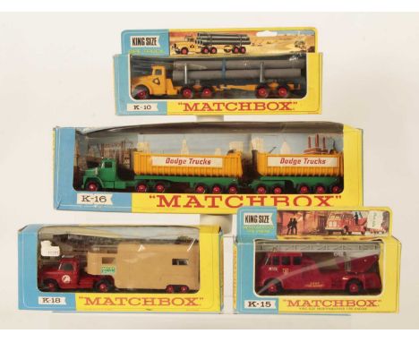 Matchbox King Size Group of Commercial Vehicles - (1) K-10 Scammell Contractor Articulated Pipe Truck - cab door labels, turq