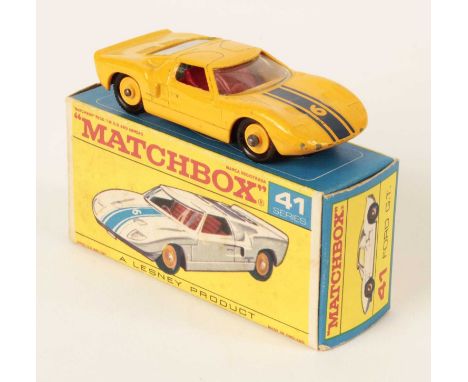 Matchbox Regular Wheels 41c Ford GT40 - Stannard Code 7 - RARE YELLOW BODY with racing number 6 decal, maroon interior, gloss