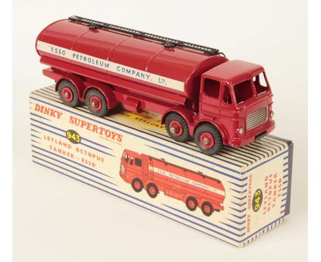 Dinky Supertoys 943 Leyland Octopus Esso Tanker - red cab &amp; chassis, red tank, Supertoy hubs with black tyres - Good Plus