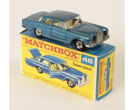 Matchbox Superfast 46a Mercedes 300SE Coupe - RARE METALLIC BLUE BODY WITH OPENING DOORS, ivory interior, bare metal base, so