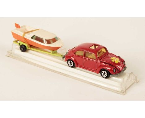 Majorette 314 Hors-Bord Twin Pack - containing Volkswagen Beetle - red body, light amber windows, ivory interior, bare metal 
