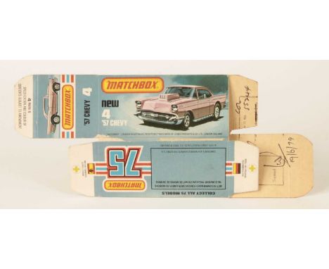 Matchbox Superfast Bowater's Printers Proof Empty "New" Type L Box For 4d '57 Chevy - 1979 Copyright proof box with green cro