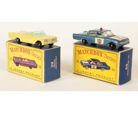 Matchbox Regular Wheels Pair of American Cars. (1) 39b Pontiac Bonneville Convertible - Stannard Code 15 - primrose yellow bo