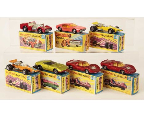 Matchbox Superfast 7 x Early 1970's Issue Cars - all are ivory interior, bare metal base unless stated otherwise - (1) 19b Ro