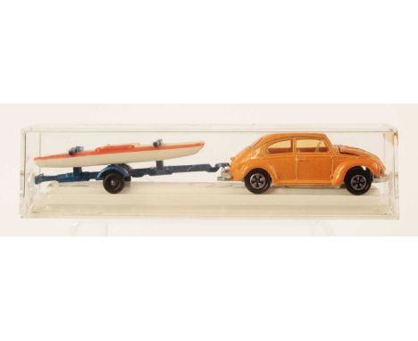 Majorette 331 Canoes Twin Pack - containing Volkswagen Beetle - orange body with yellow flower hood decal, light amber window