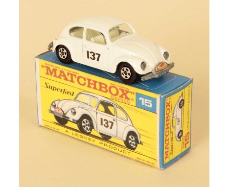 Matchbox Superfast 15a Volkswagen Beetle Rally Car - off white body with racing number 137 door labels, Monte Carlo Rally fro