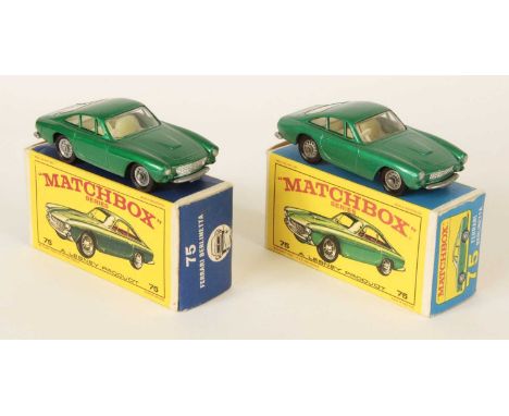 Matchbox Regular Wheels 2 x 75b Ferrari Berlinetta - both are Stannard Code 2 - (1) metallic lighter shade green body without