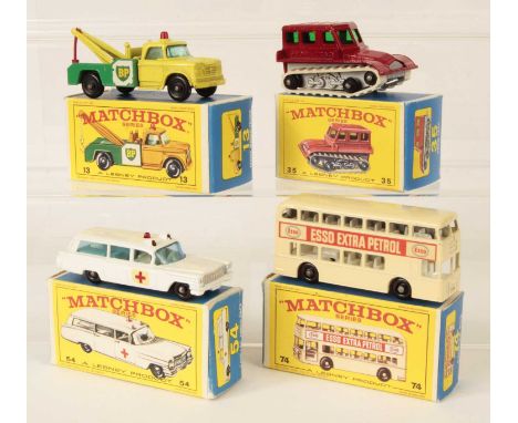 Matchbox Regular Wheels Group of 4 x Models in Hard To Find Type E3 Boxes - (1) 35b Snow-Trac - Stannard Code 1 - red body wi