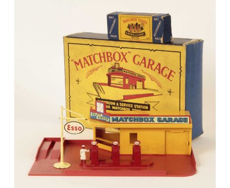 Matchbox Regular Wheels Pair of Accessory Packs. (1) MG-1 Matchbox Garage Sales &amp; Service Station - dark yellow building 
