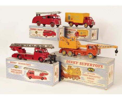 Dinky Supertoys Group of 4 x 1950's Issue Commercial Vehicles - (1) 972 Coles 20-Ton Lorry Mounted Crane - orange cab and cha