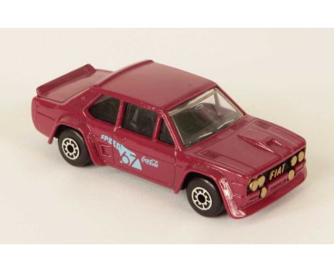 Matchbox Superfast 74e Fiat Abarth MADE IN BULGARIA MODEL - maroon body with blue "Coca-Cola recing number 67 side tampo prin