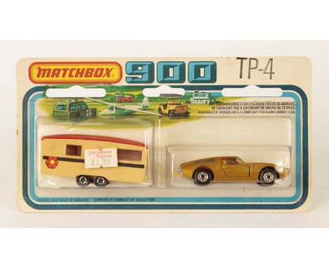 Matchbox Superfast Twin Pack TP-4 containing (1) 32b Maserati Bora - metallic gold body, clear windows, dark yellow interior 