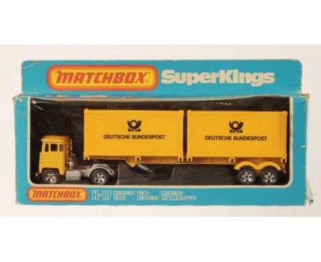 Matchbox Super Kings K-17 Scammell Crusader Articulated Containier Truck GERMAN EXPORT ISSUE "DEUTSCHE BUNDESPOST" - yellow T