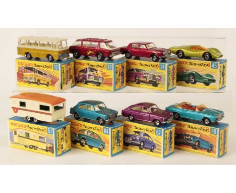 Matchbox Superfast Group of 8 x Early 1970's Issue Models - (1) 12b Setra Coach with ivory roof, thin rear bumper casting; (2