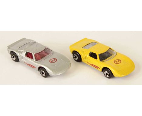 Matchbox Superfast 2 x 41a Ford GT40 MADE IN BULGARIA MODELS - both are red "Esso" tampo print, clear windows, Matchbox Inter