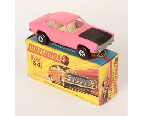 Matchbox Superfast 54b Ford Capri - SCARCE DAYGLO PINK BODY WITH MATT PAINT FINISH, matt black hood, chrome engine, bare meta