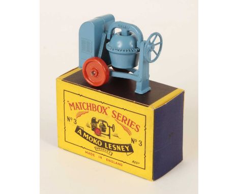 Matchbox Regular Wheels 3a Site Mixer - Stannard Code 1 - mid blue Type A body with engine cover handle cast, Type A barrel &
