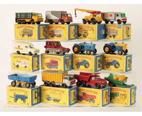 Matchbox Regular Wheels Group of Mid-Late 1960's Issue Farm &amp; Commercial Vehicles. Including 11d Mercedes Scaffold Truck 