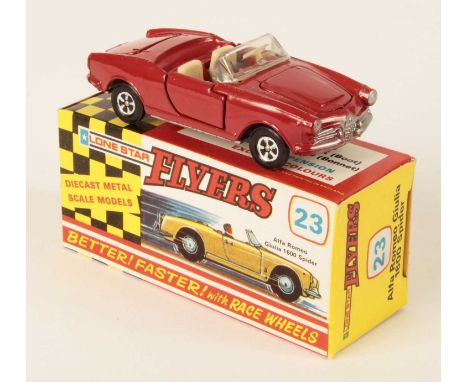 Lone Star Flyers 23 Alfa Romeo Giulia 1600 Spider - red body, clear windscreen, light tan interior, metallic silver base, 5-s
