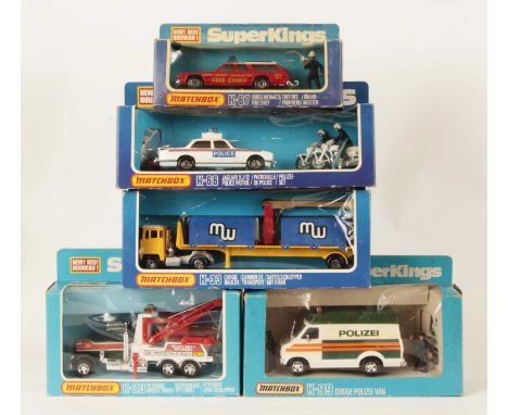 Matchbox Super Kings Group Of Commercial &amp; Emergency Service Vehicles - (1) K-20 Peterbilt Wreck Truck with clear windows