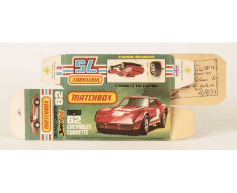 Matchbox Superfast Bowater's Printers Proof Empty "New" Type K Box For 62d Chevrolet Corvette - 1978 Copyright proof box with