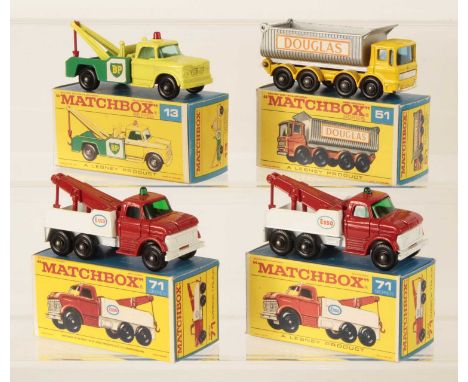 Matchbox Regular Wheels Group of Late 1960's Issue Commercial Vehicles. (1) 13d Dodge Kew Fargo BP Wreck Truck - Stannard Cod