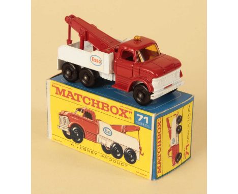 Matchbox Regular Wheels 71c Ford Heavy Wreck Truck - Stannard Code 2 - red cab &amp; jib, RARE AMBER WINDOWS, white Type B re