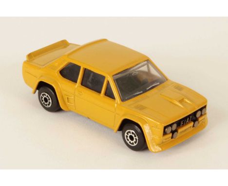 Matchbox Superfast 74e Fiat Abarth MADE IN BULGARIA MODEL - mustard yellow body, clear windows, black interior, black plastic
