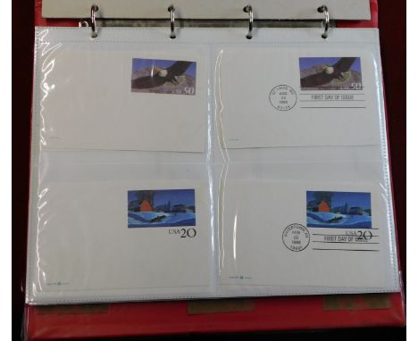 USA 1995-1996 Ring binder with unused and 1st day of issue pairs Scott UX219A, UX241, UX262 and UX263 1996 Olympics commemora