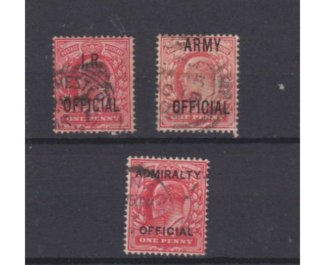 Great Britain 1901-04 Officials Edward VII SG 021 used 1d inland revenue official, SG 049 used 1d Army official and SG 0102 u